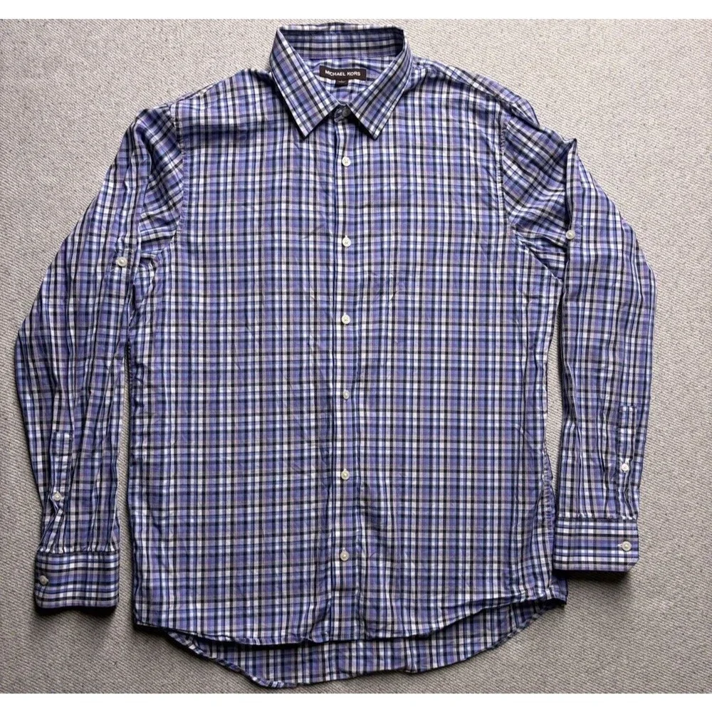 Michael Kors Men's Long Sleeve Plaid Button-Down Shirt Size Large Blue Purple